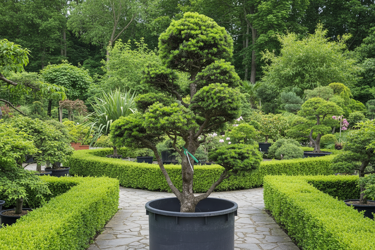 Bonsai breed met groene achtergrond