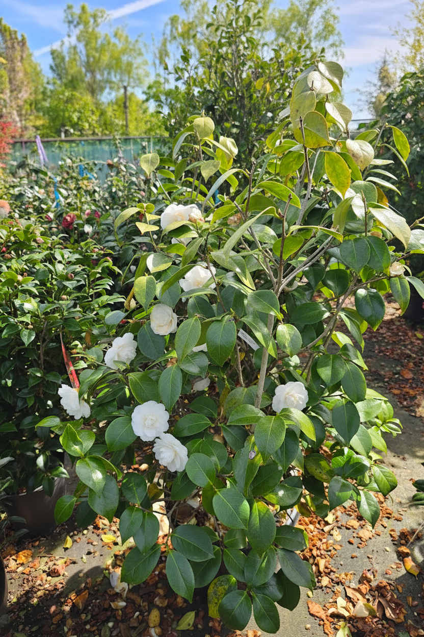 Camellia met meer witte bloemen