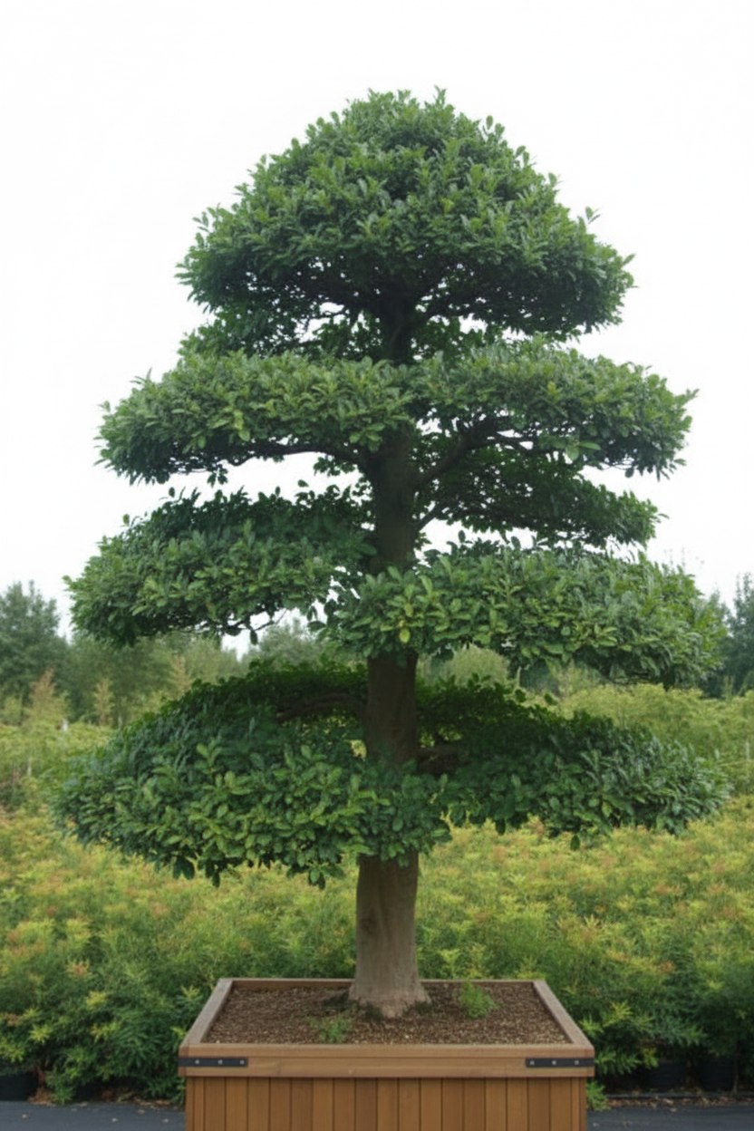 Carpinus haagbeuk bonsai in houten bak