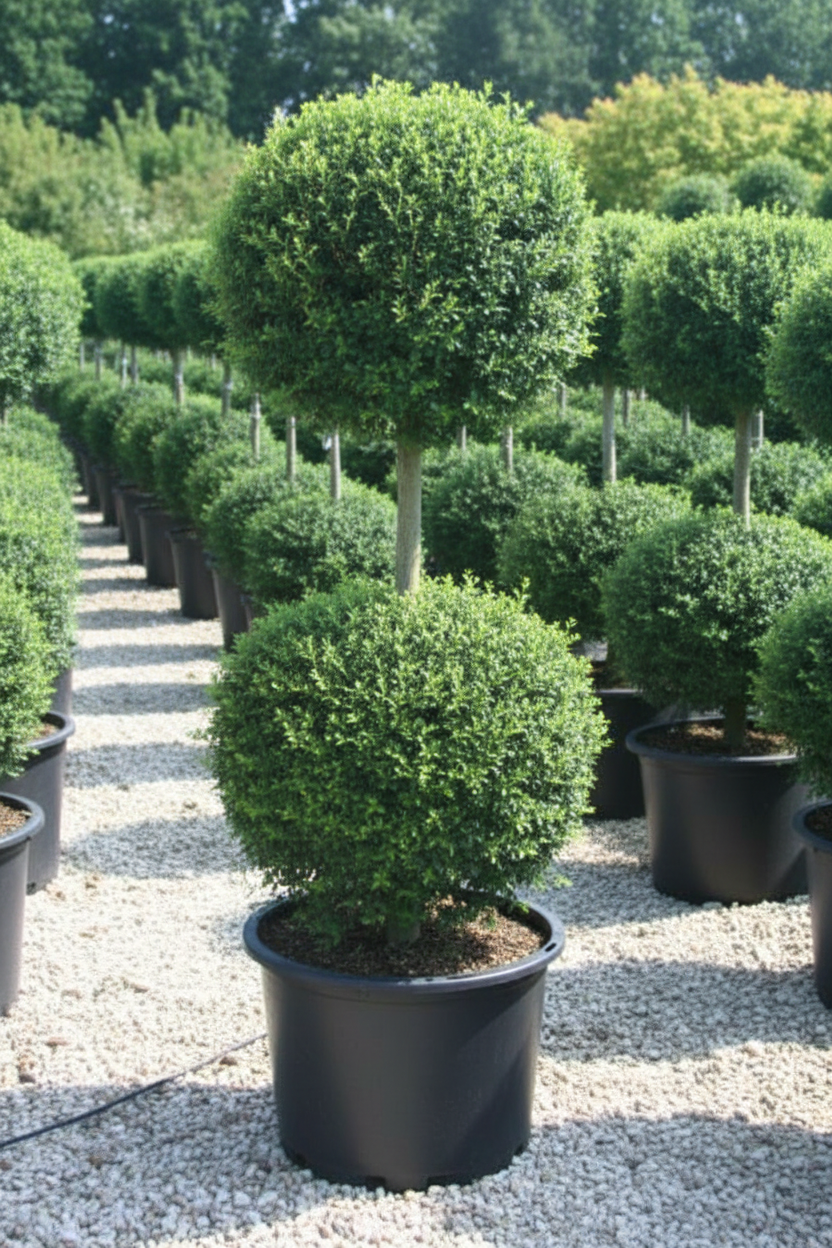 Ligustrum liguster bonsai dubbele pompom in zwarte pot