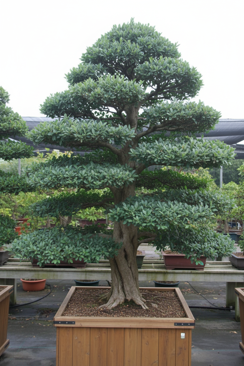 Cedrus ceder bonsai in houten bak