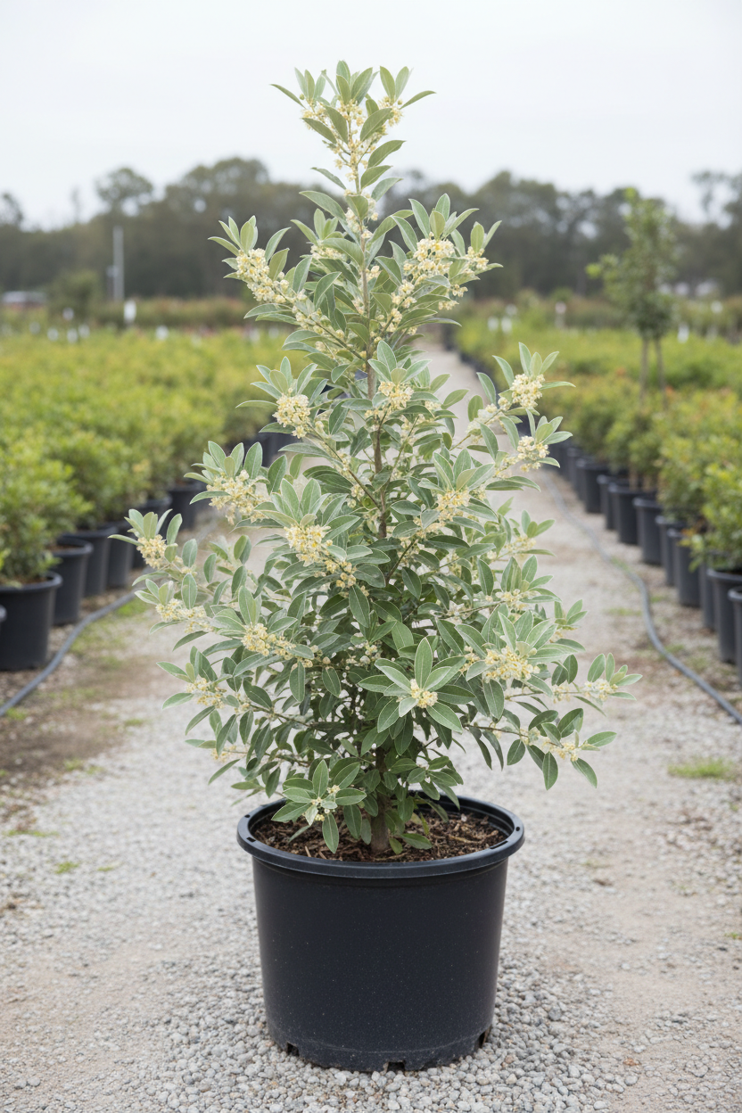 Elaeagnus olijfwilg met zilverachtig groen blad in kwekerspot
