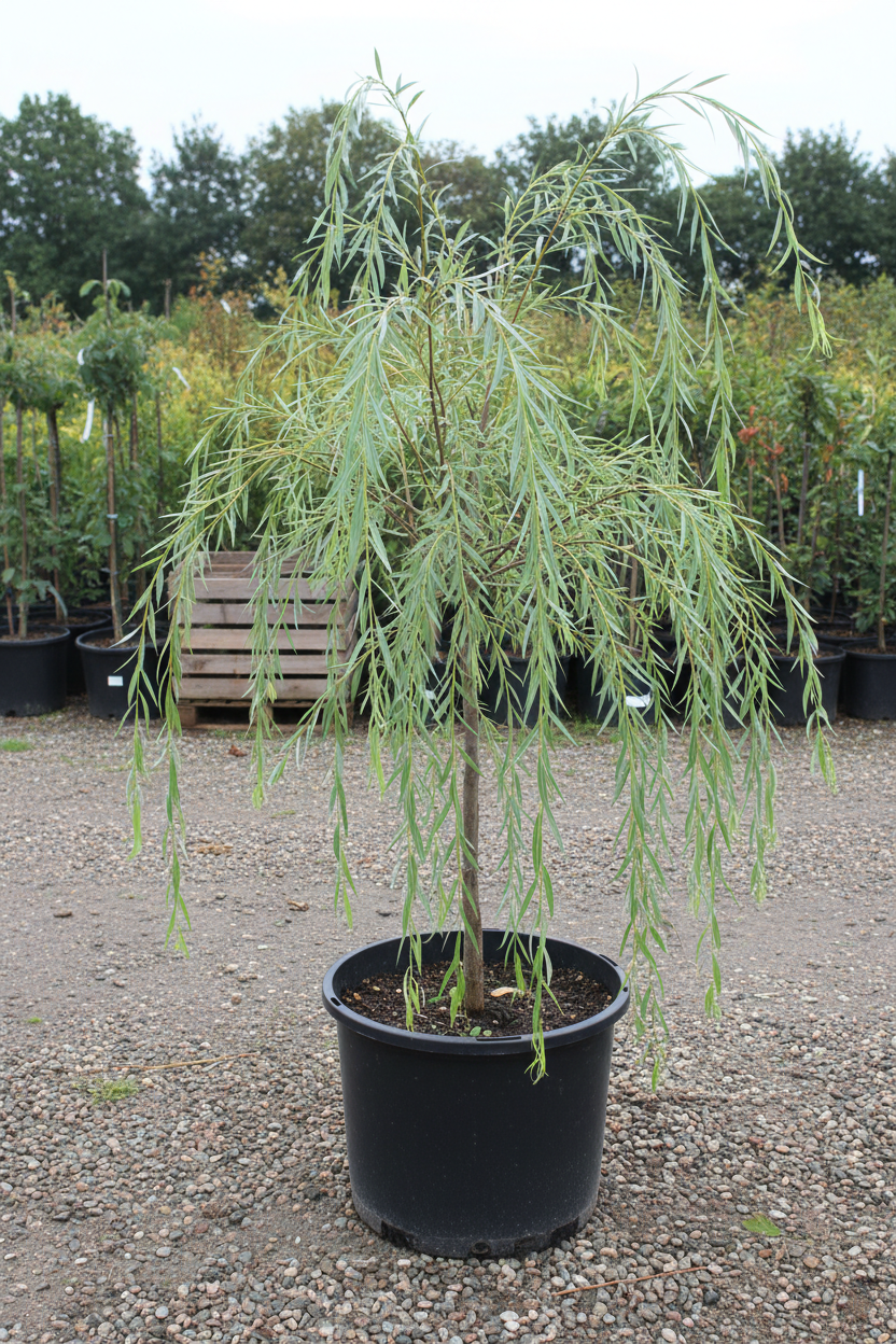 Salix treurwilg met hangende takken in kwekerspot