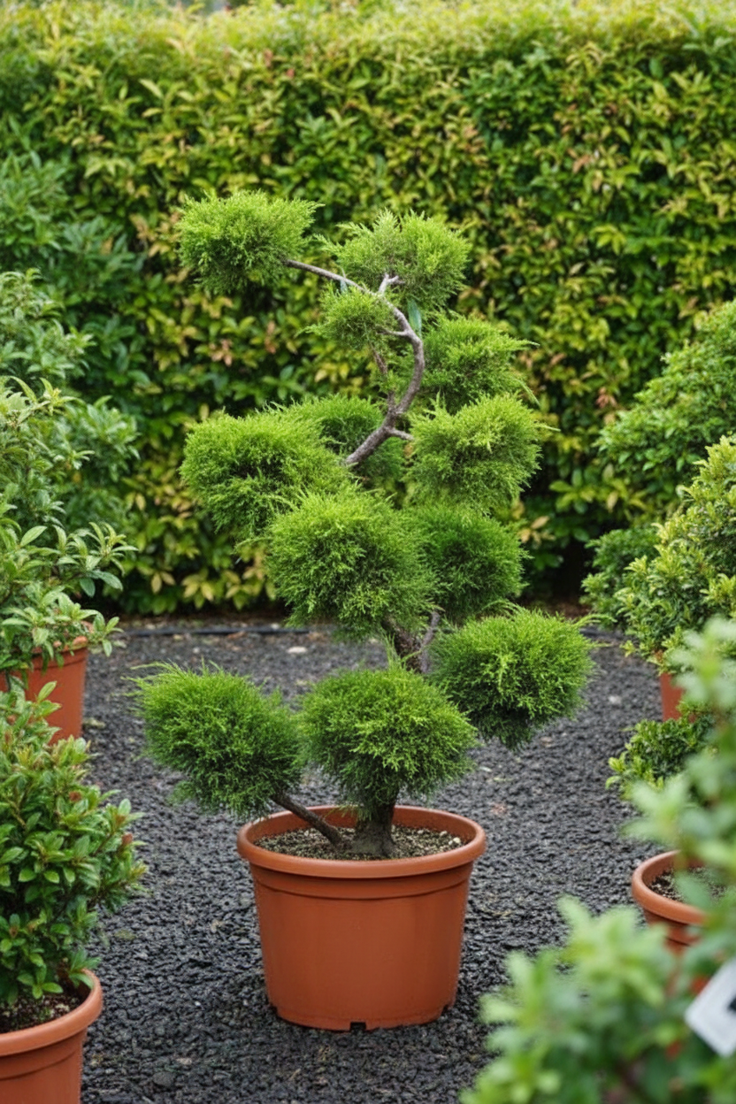Juniperus jeneverbes bonsai compact in terracotta pot